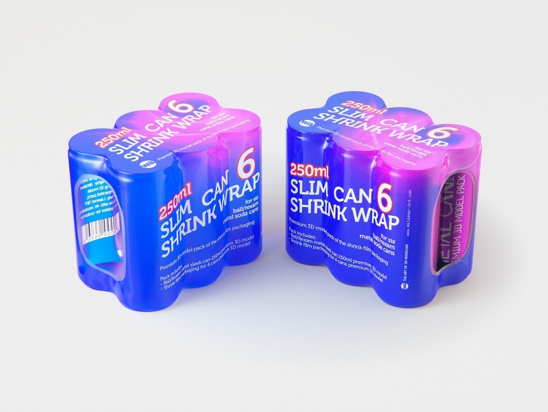 Premium 3D Model of 6x250ml Slim Soda Cans in Shrink Film Wrap