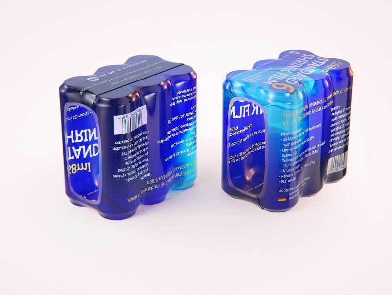 Premium packaging 3D Model of 6x568ml Standard Beer/Soda Cans in Shrink Film Wrap