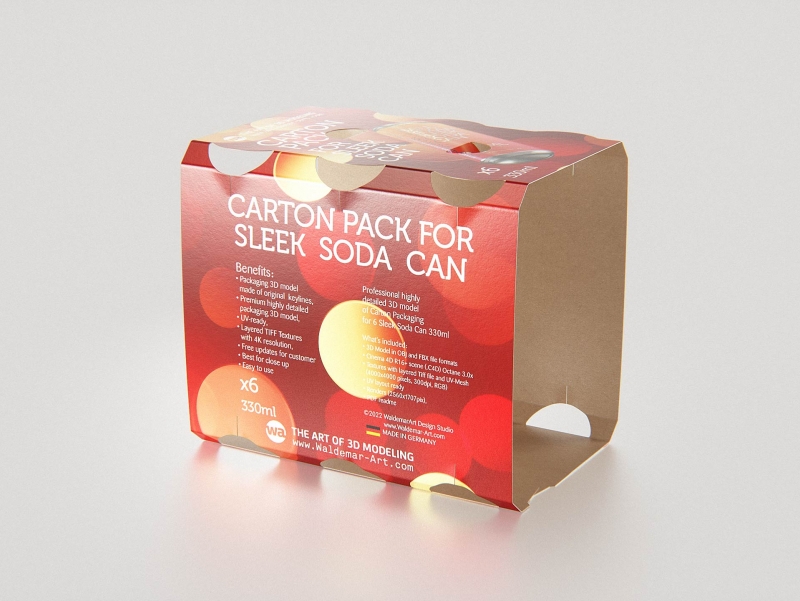 Premium Packaging 3D Model of carton pack for 6x330ml Sleek Beer/Soda Can