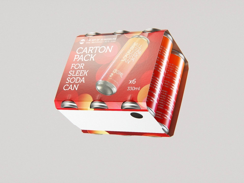 Premium Packaging 3D Model of carton pack for 6x330ml Sleek Beer/Soda Can