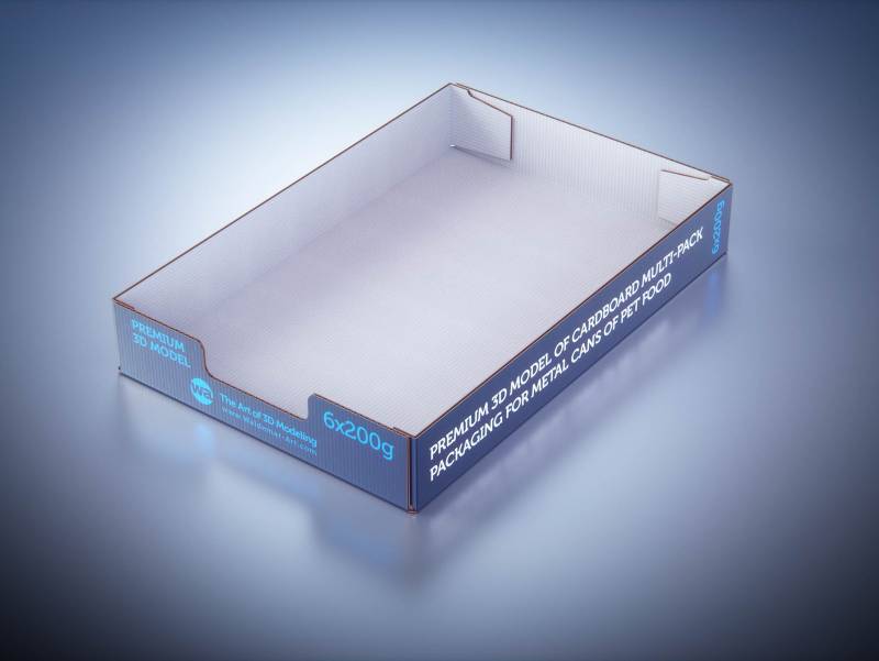 Premium 3D model of cardboard multi-pack packaging for 6x200g metal cans of pet food