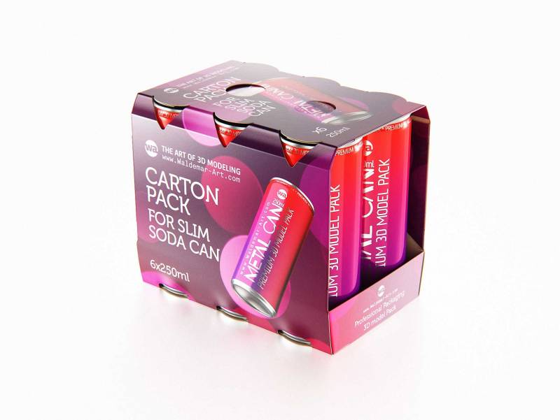 Premium Packaging 3D Model of carton box for 6x250ml Slim Soda Can