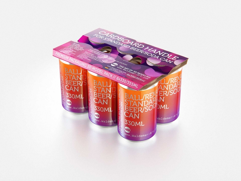 Premium Packaging 3D Model of cardboard holder for 6x330/355ml Standard Soda/Beer Can