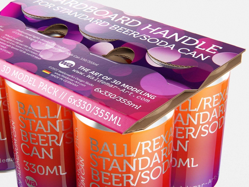 Premium Packaging 3D Model of cardboard holder for 6x330/355ml Standard Soda/Beer Can