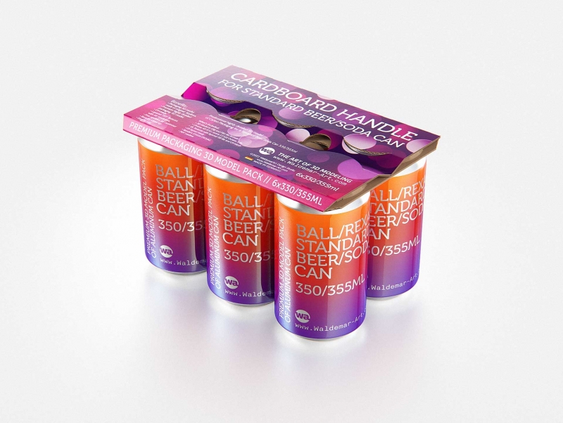 Premium Packaging 3D Model of cardboard holder for 6x330/355ml Standard Soda/Beer Can