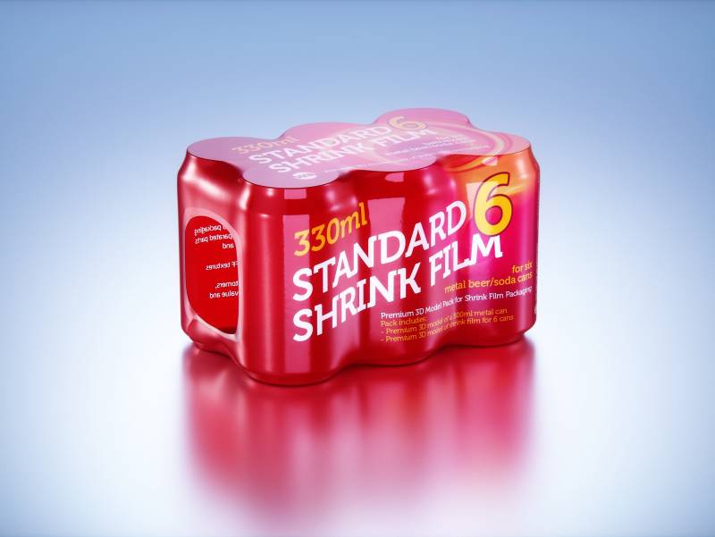 Shrink Film Multi-Pack Packaging for 6x330ml Standard Beer Cans Premium 3D model