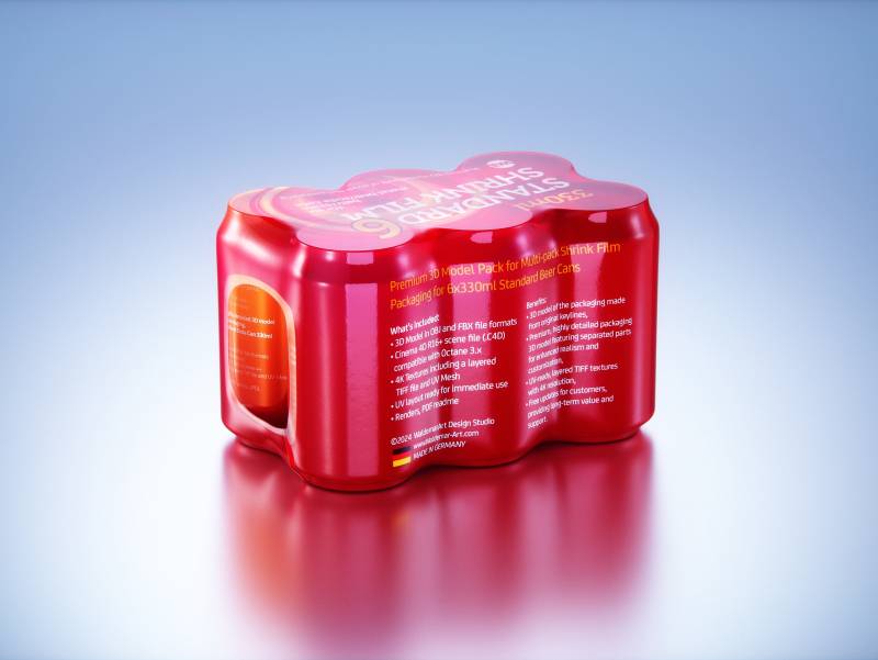 Shrink Film Multi-Pack Packaging for 6x330ml Standard Beer Cans Premium 3D model