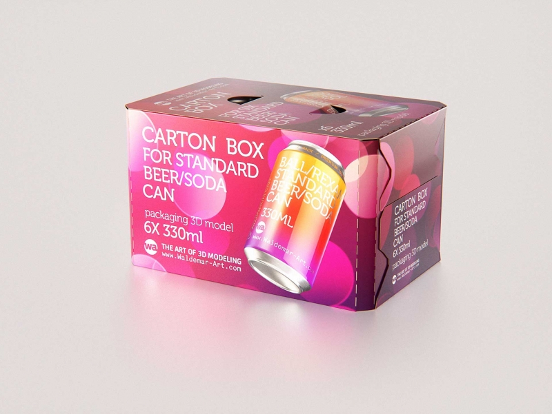 Premium Packaging 3D Model of carton box for 6x330ml Standard Beer/Soda Can