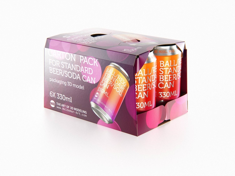 Premium Packaging 3D Model of carton package for 6x330ml Standard Beer/Soda Can  