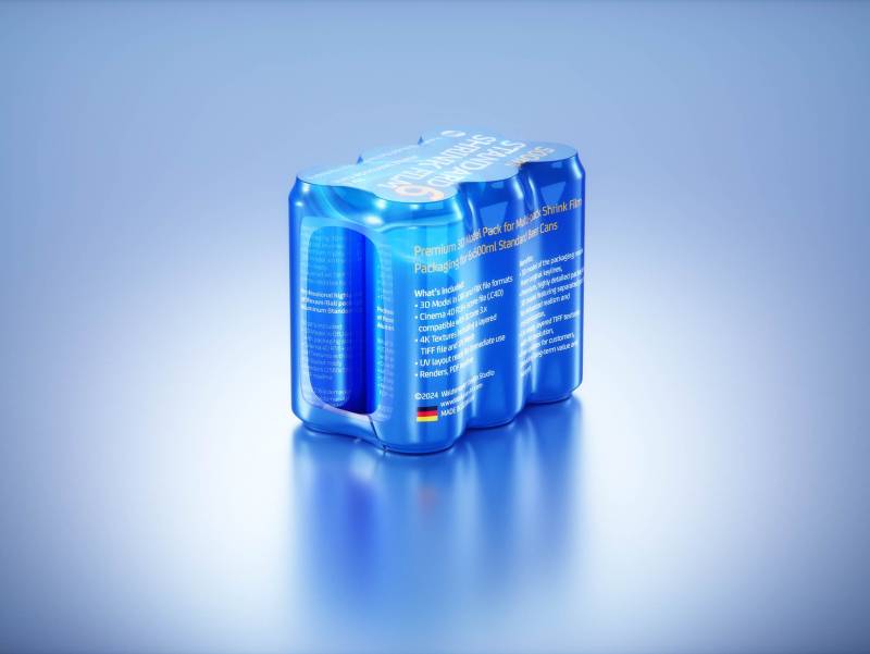 Shrink Film Multi-Pack Packaging for 6x500ml Standard Beer Cans Premium 3D model