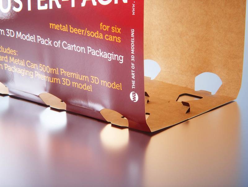Premium Packaging 3D Model of Carton Cluster-Pack  for 6x500ml Standard Soda/Beer Can