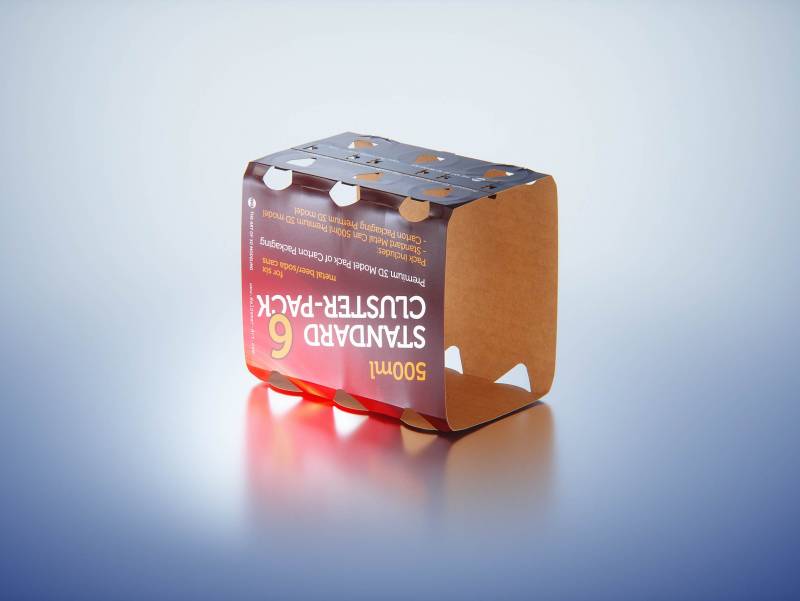 Premium Packaging 3D Model of Carton Cluster-Pack  for 6x500ml Standard Soda/Beer Can