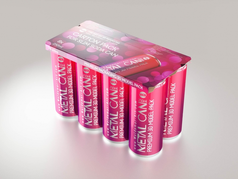 8x250ml Slim Soda Can Carton Pack 3D model