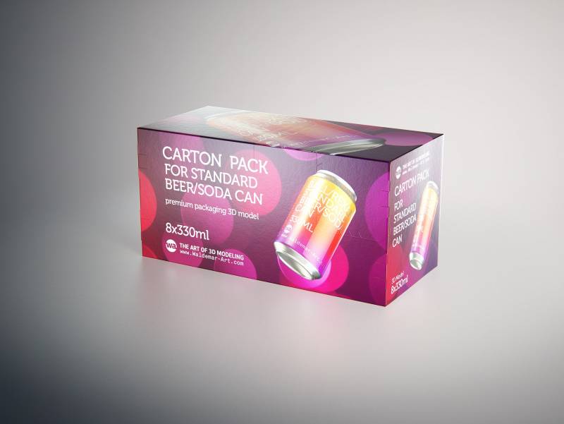 Premium Packaging 3D Model of carton box for 8x330ml Standard Soda/Beer Can