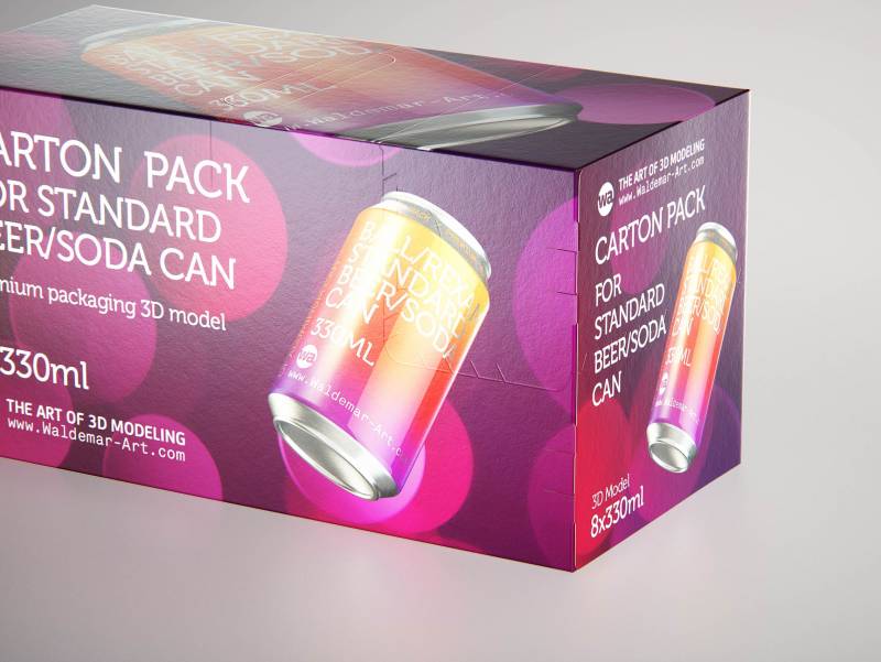 Premium Packaging 3D Model of carton box for 8x330ml Standard Soda/Beer Can