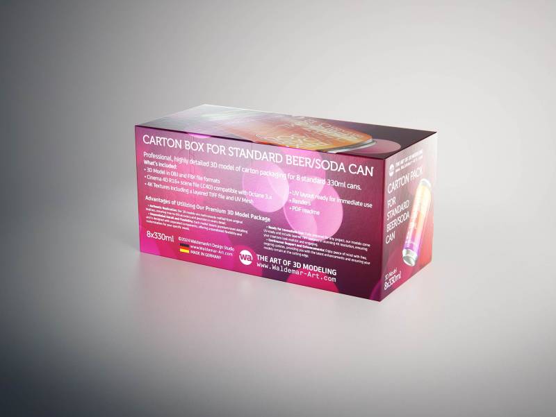 Premium Packaging 3D Model of carton box for 8x330ml Standard Soda/Beer Can