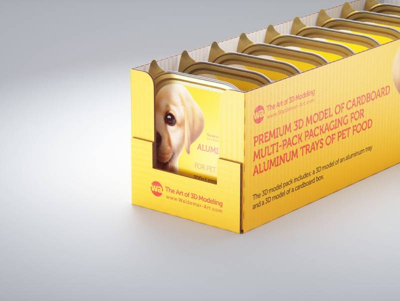 Premium 3D model of cardboard multi-pack packaging for 9x300g aluminum trays of pet food