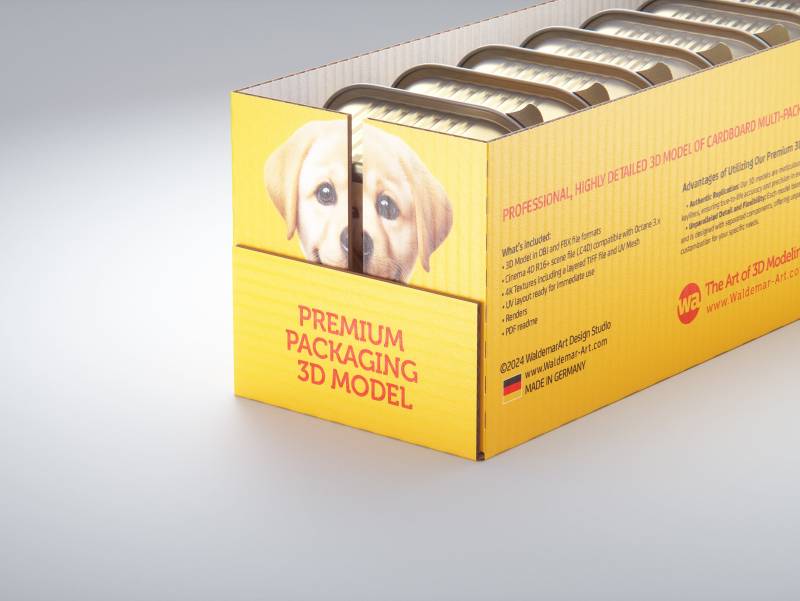 Premium 3D model of cardboard multi-pack packaging for 9x300g aluminum trays of pet food