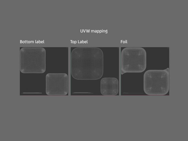 Premium packaging 3D model of a 150g aluminum tray of pet food