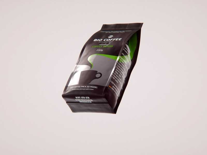 Bio Coffee beans Plastic Bag 250g packaging 3d model
