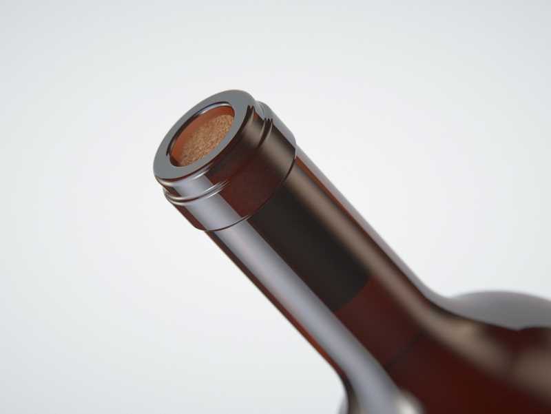 3D model of the Merlot Wine Standard Bottle 750ml with cork and glass of wine