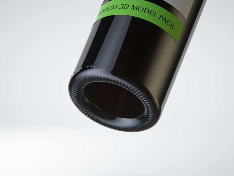 3D model of the Merlot Wine Standard Bottle 750ml with screw cap and glass of wine