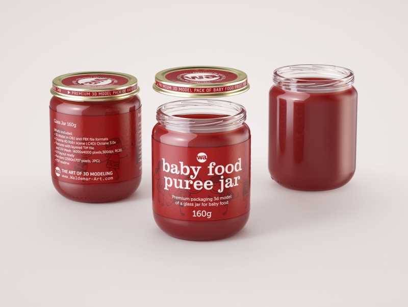 Baby Food Glass Jar 3D model 160g