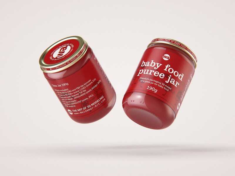 Baby Food Fruit Puree Glass Jar 3D model 190g
