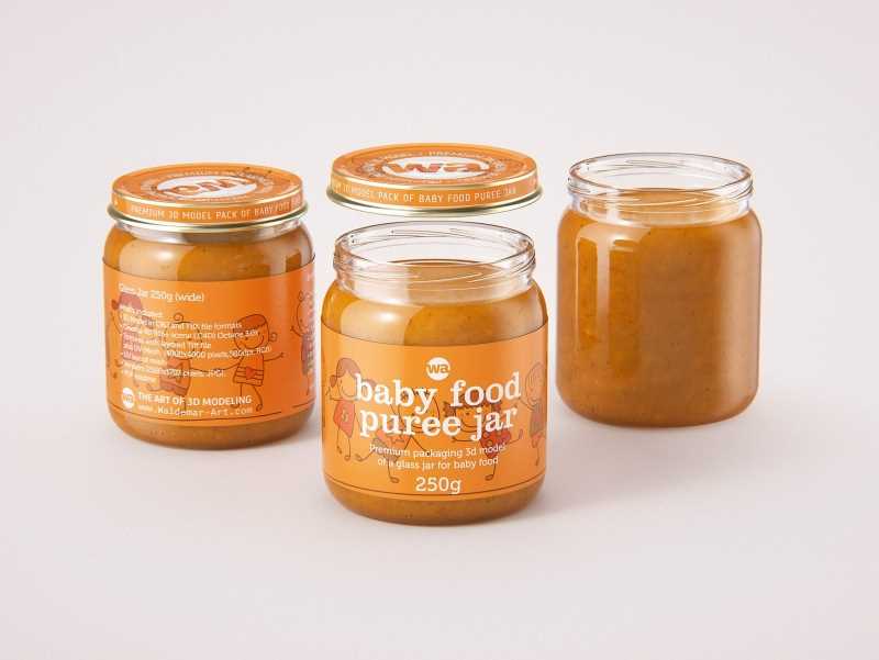 Baby food puree glass jar 250g wide packaging 3d model