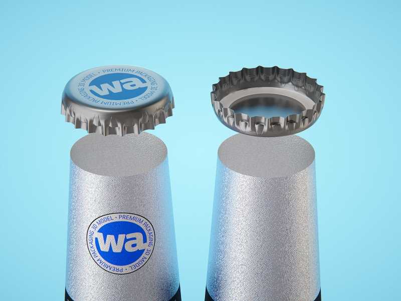 3D model of the Beer Green glass bottle 330ml with Crown cork, foil and label