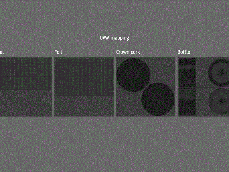 3D model of the Beer Green glass bottle 330ml with Crown cork, foil and label