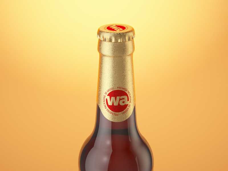 Packaging 3D model of a Beer Brown Glass Bottle 330ml with Crown cork, label and foil
