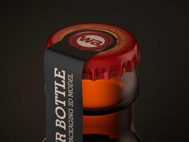 STEINIE Beer Glass Bottle 500ml 3d model with crown cork and labels