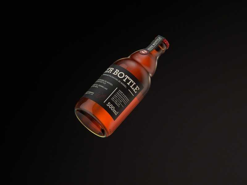 STEINIE Beer Glass Bottle 500ml 3d model with crown cork and labels