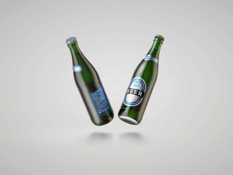 Standard Beer Bottle 3D model NRW 500ml with Crown cork and labels