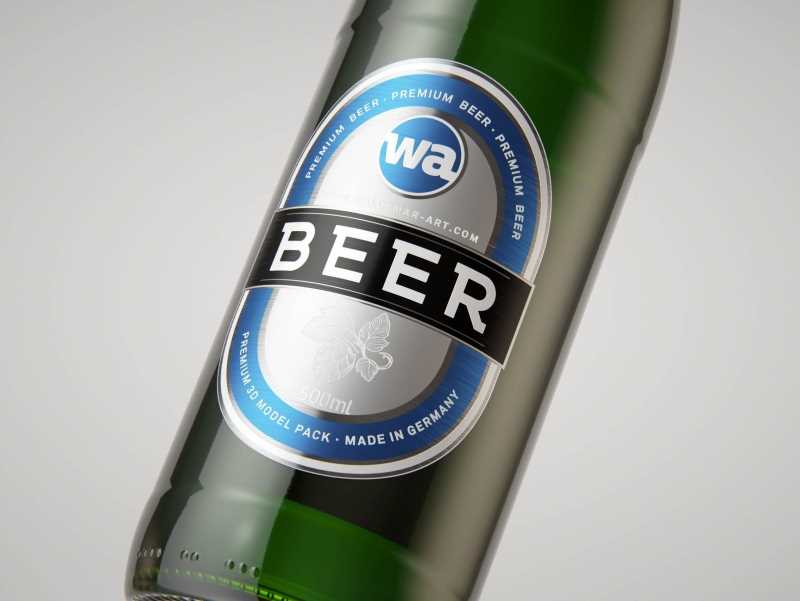 Standard Beer Bottle 3D model NRW 500ml with Crown cork and labels