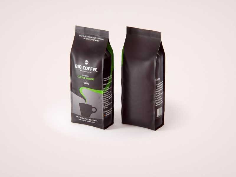 Bio Coffee beans Plastic Bag 1000g (1KG) packaging 3d model