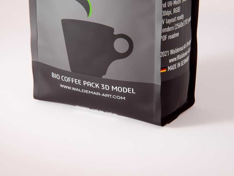 Bio Coffee beans Plastic Bag 1000g (1KG) packaging 3d model