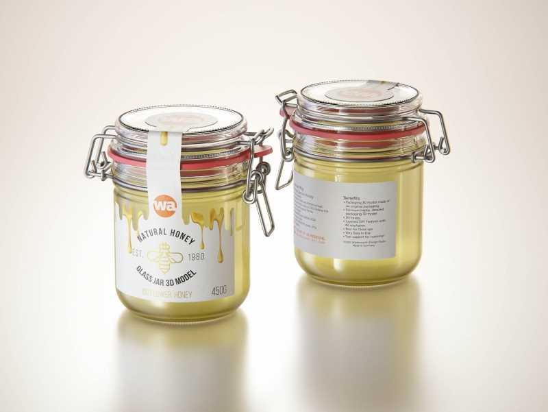 BIO Honey Glass Jar 450g packaging 3D model