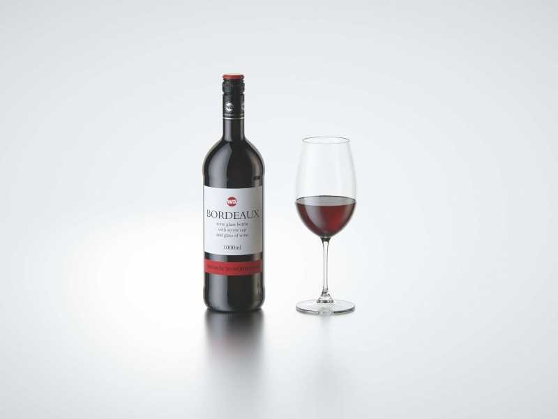 3D model of the Bordeaux Wine Standard Bottle 1000ml with Screw Cap and glass of wine