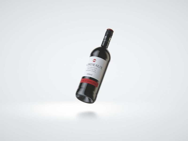 3D model of the Bordeaux Wine Standard Bottle 1000ml with Screw Cap and glass of wine