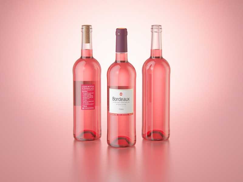 3D model of the Bordeaux Wine Standard Bottle 750ml with cork and glass of wine