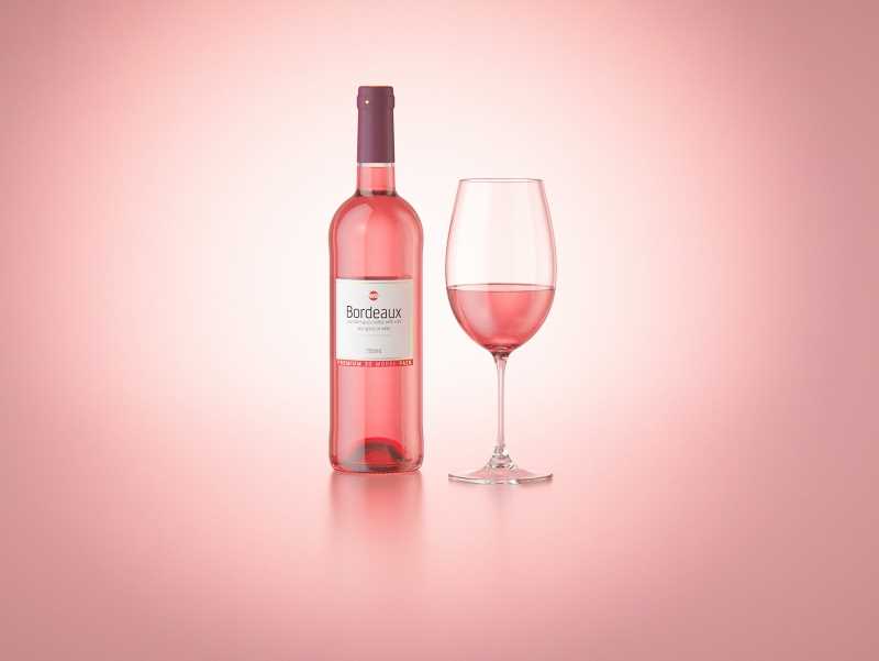3D model of the Bordeaux Wine Standard Bottle 750ml with cork and glass of wine