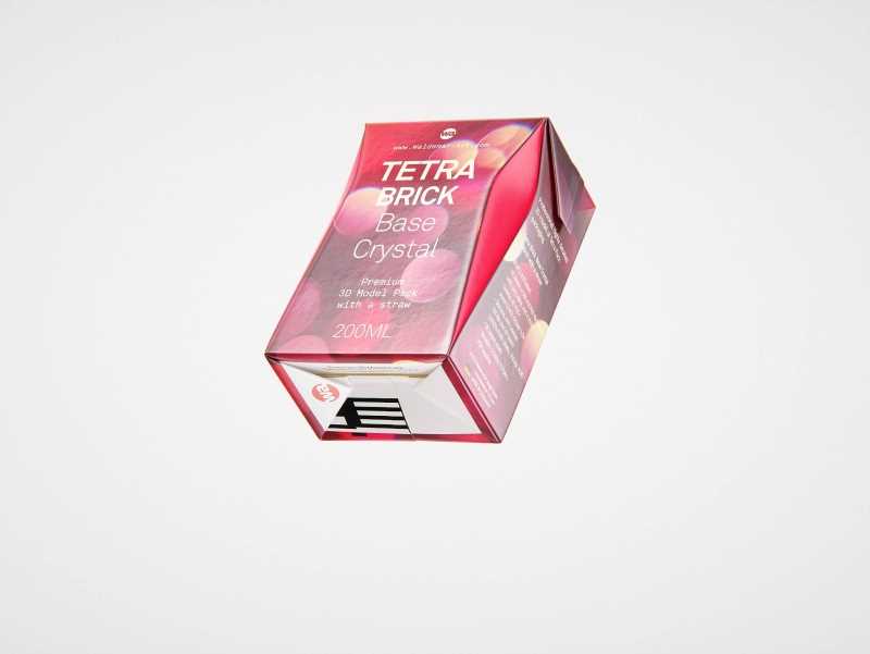 Tetra Pack Brick Base Crystal 200ml Premium packaging 3d model with a straw