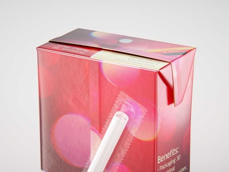 Tetra Pack Brick Base Crystal 250ml Premium packaging 3d model with a straw