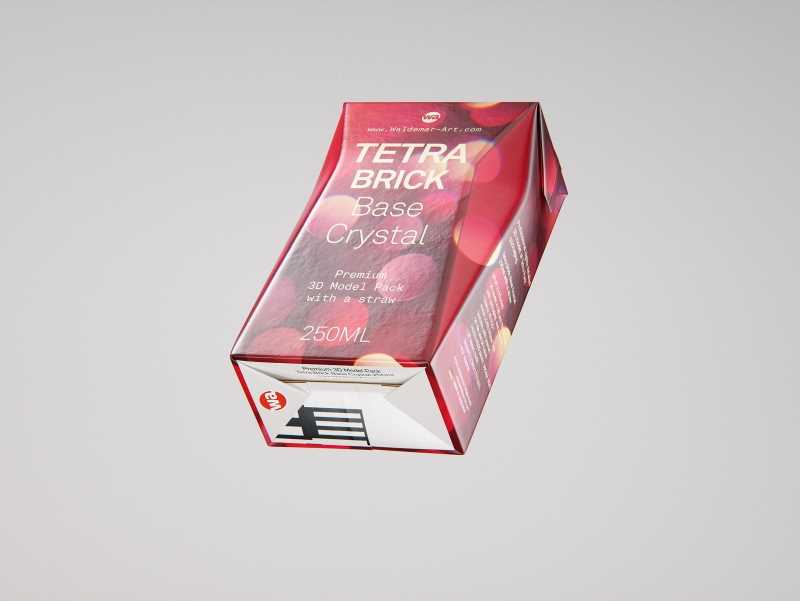 Tetra Pack Brick Base Crystal 250ml Premium packaging 3d model with a straw