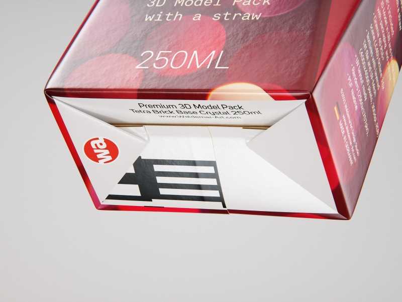 Tetra Pack Brick Base Crystal 250ml Premium packaging 3d model with a straw