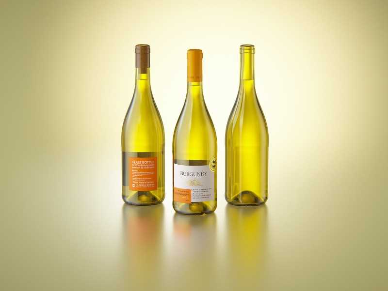 Wine bottle 3D model of Burgundy 750ml for Chardonnay wines with cork and a glass of wine