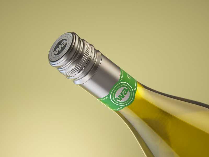 Wine bottle 3D model of Burgundy 750ml for Chardonnay with screw cap and a glass of wine
