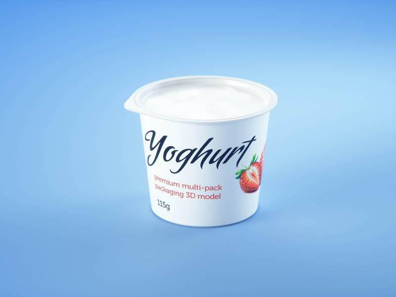 Carton multi-pack packaging for 4x115g plastic cups of yoghurt - premium 3D model
